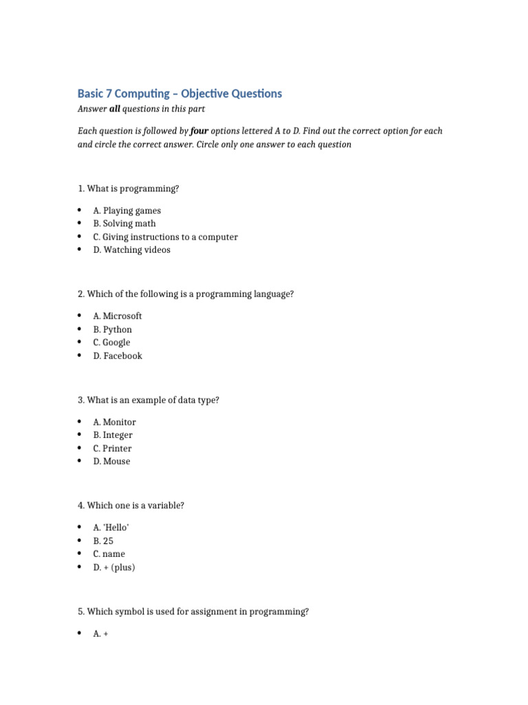 Basic Computing Objective Questions | PDF | Artificial Intelligence ...