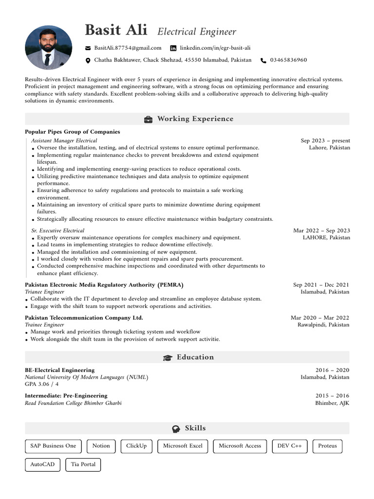 Basit Ali Resume Electrical | PDF | Computing | Business