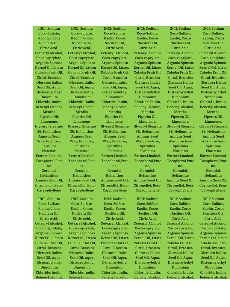 Natural Ingredients INCI List | PDF