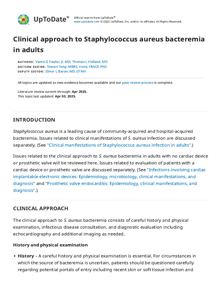 Clinical Management of S. aureus Bacteremia | PDF | Methicillin ...