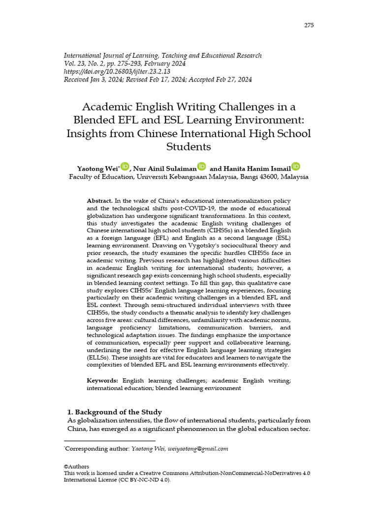 Academic English Writing Challenges in EFL/ESL | PDF | English As A ...