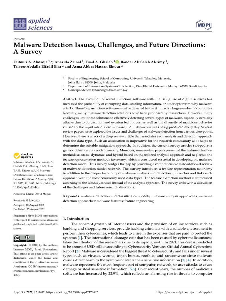Malware Detection Issues, Challenges, and Future Directions | PDF ...