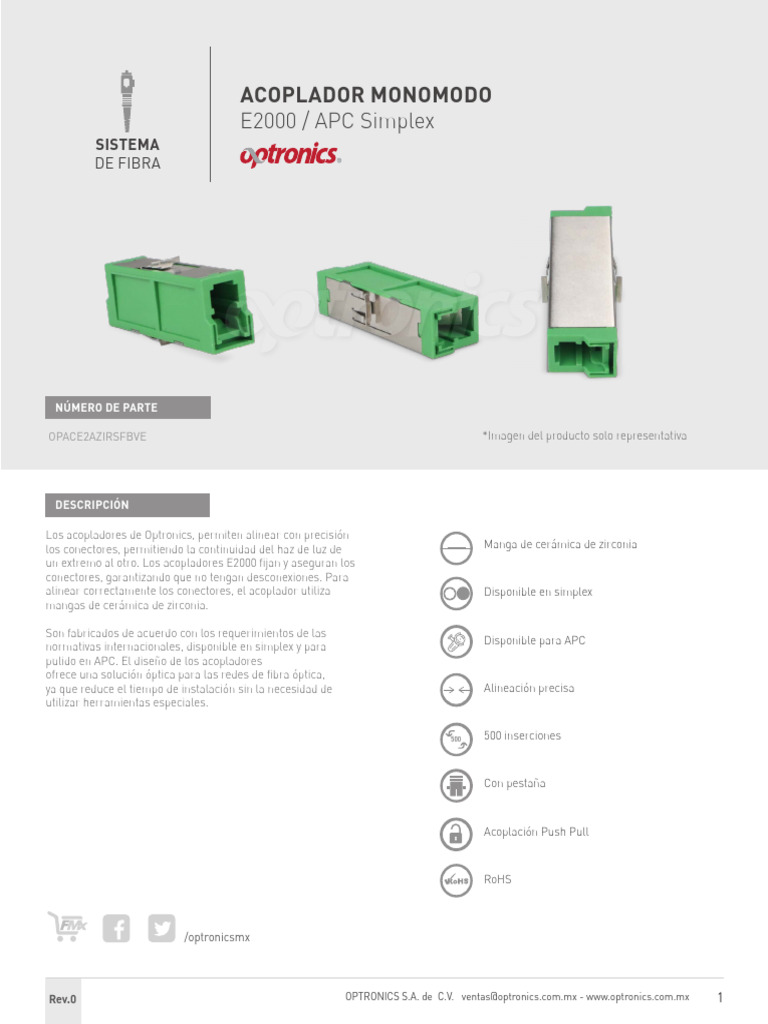 63 Acoplador E2000 APC Monomodo Simplex | PDF | Conector eléctrico | Óptica