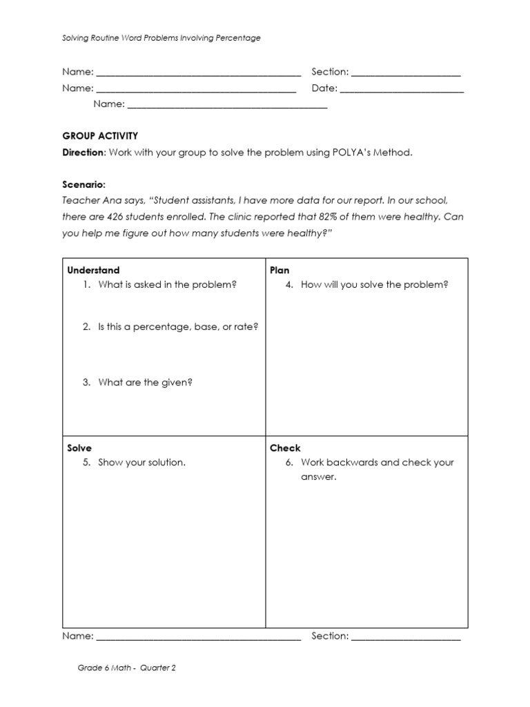 M6Q2L13 Lesson Worksheet Solving Routine Word Problems Involving ...