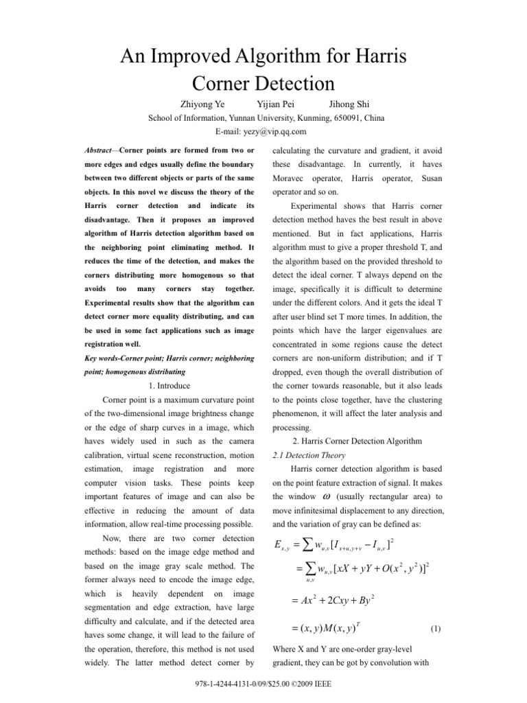 An Improved Algorithm For Harris Corner Detection | PDF | Applied ...