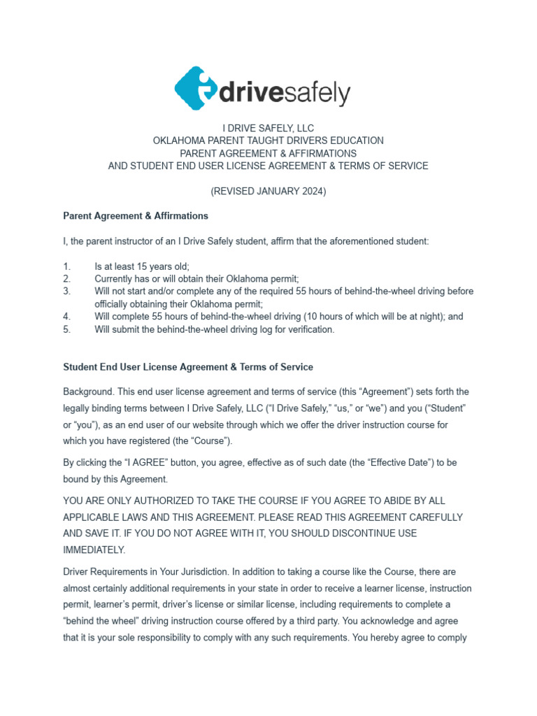 IDS +OK PTDE Parent and Student Agreement | PDF | Business Law ...