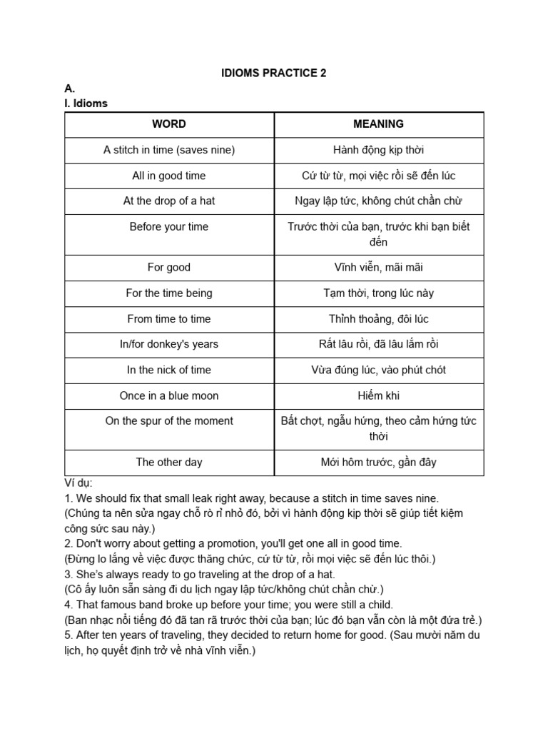 Idioms Practice 2 | PDF