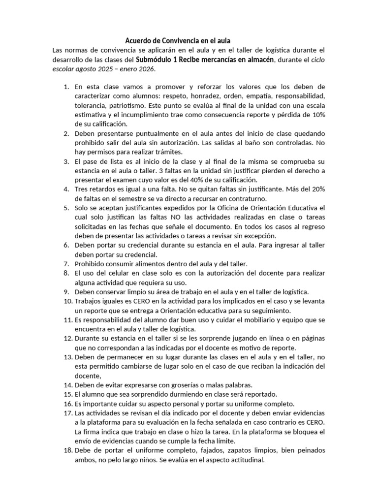 1 Anexo 1 Acuerdo de Convivencia en El Aula | PDF | Salón de clases