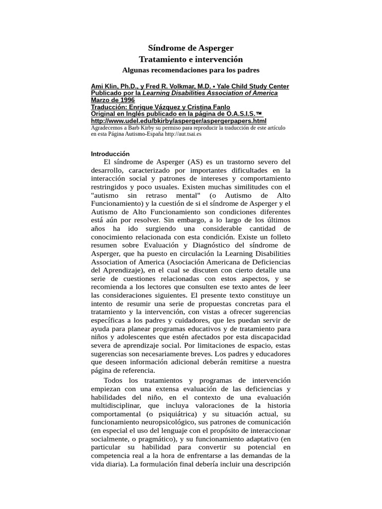 Asperger Tratamiento | PDF | Síndrome de Asperger | Autismo