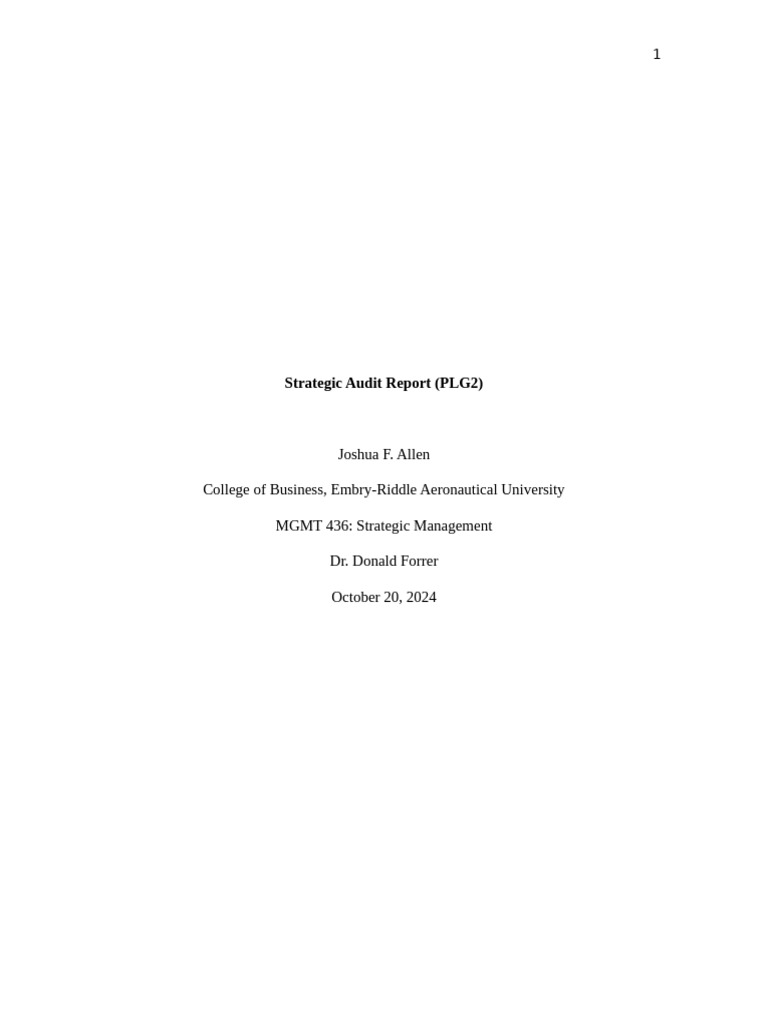 Strategic Audit Report for PLG2 | PDF