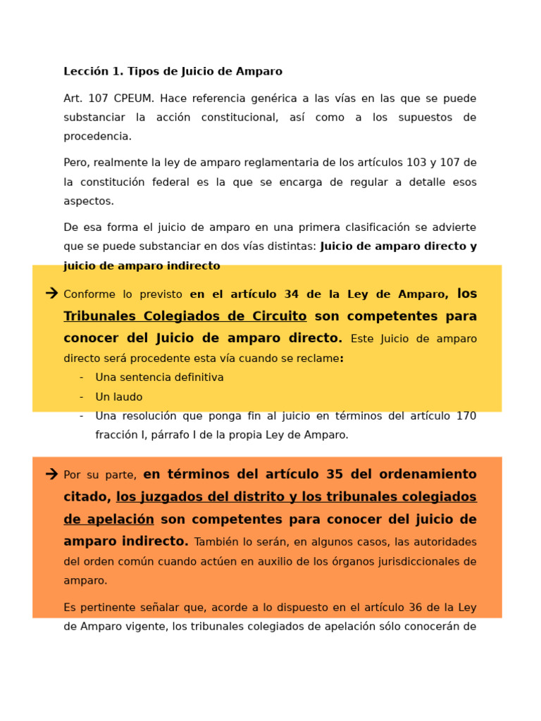 Lección 1. Tipos de Juicio de Amparo | PDF | Apelación | Justicia