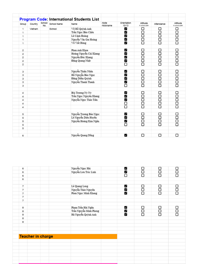 EL25Students List - XLSX Template | PDF