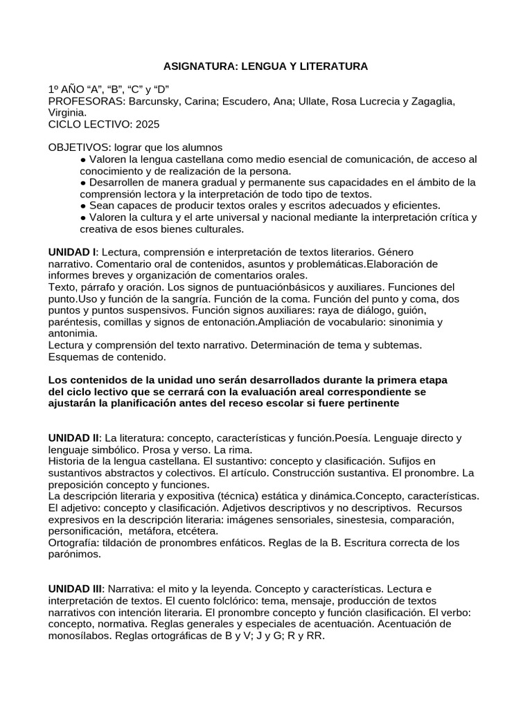 Lengua y Literatura 1º Año: Plan de Estudios | PDF | Comunicación ...