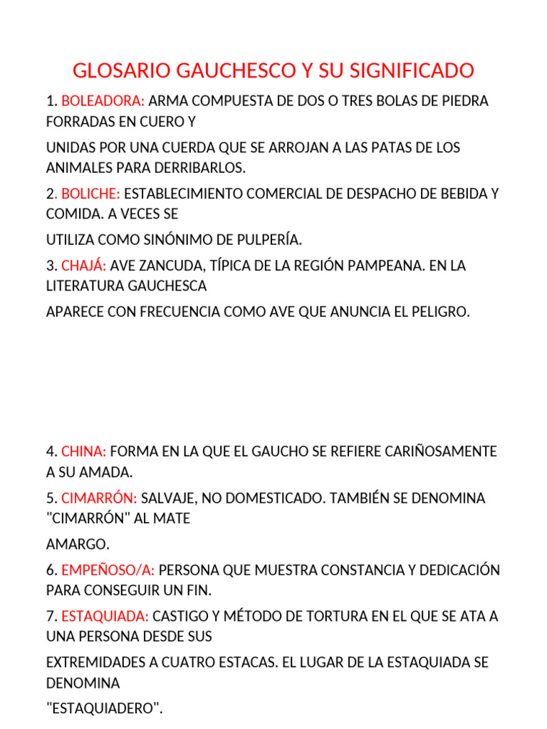 Glosario de Términos Gauchescos | PDF | Argentina