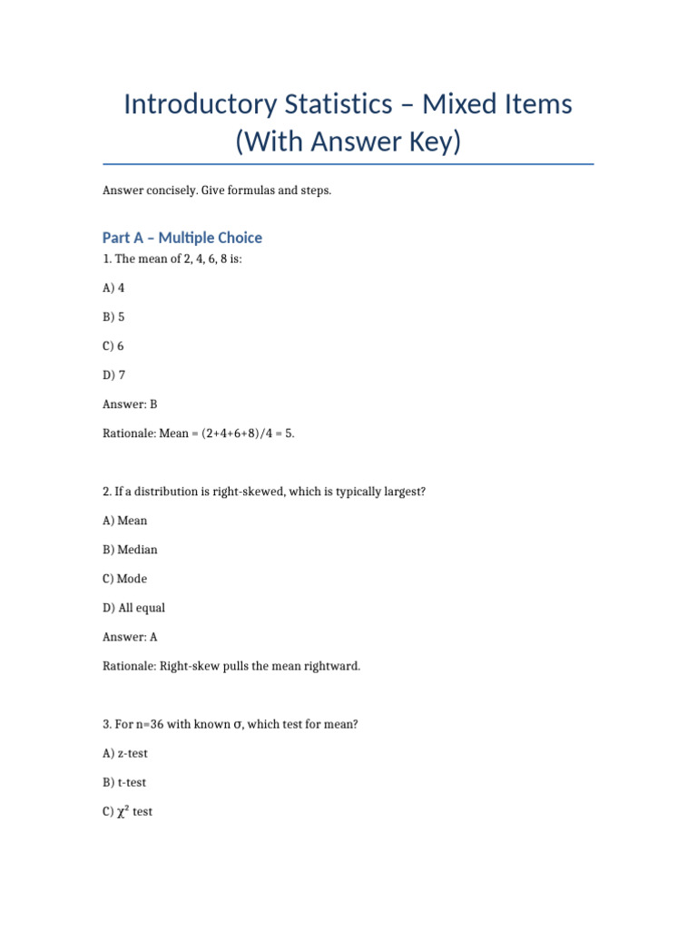 TestPaper 2 Statistics Intro With AnswerKey | PDF