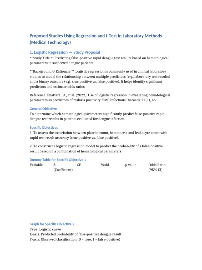 Regression and TTest Study Proposals MedTech | PDF | Logistic ...