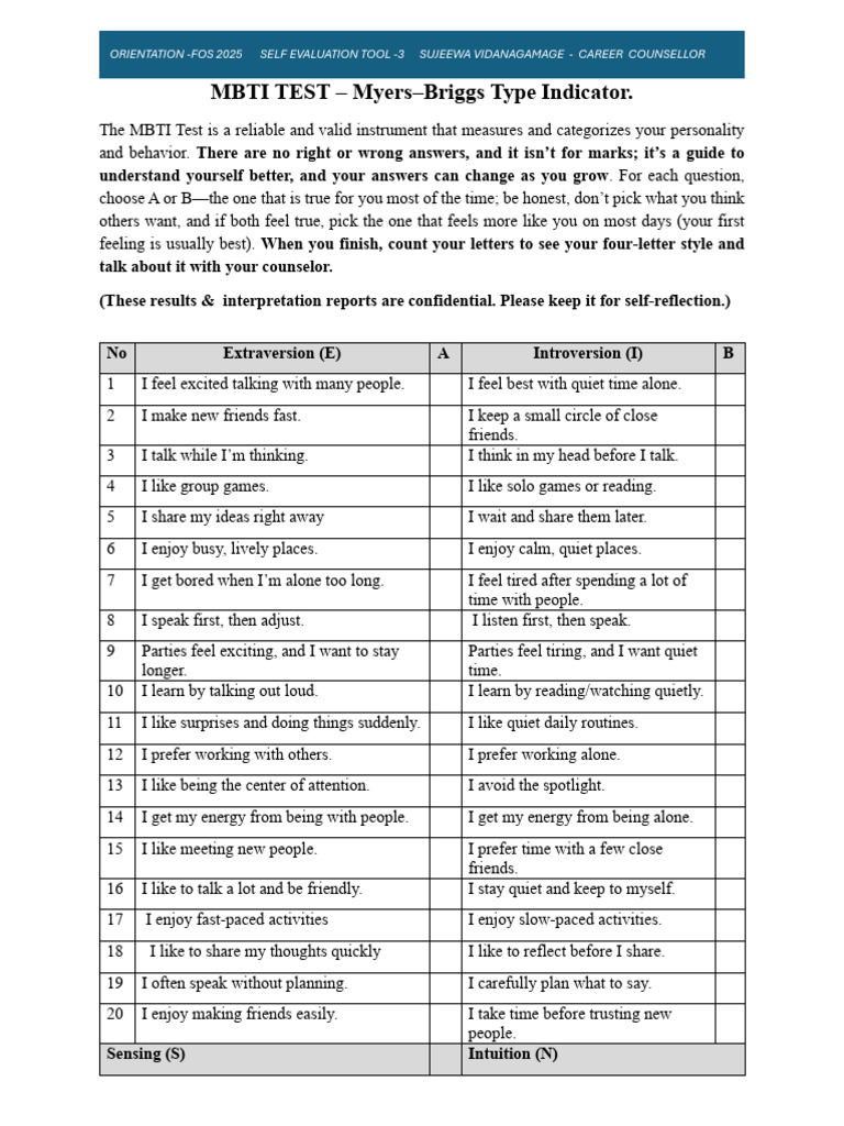 MBTI Personality Test Guide | PDF | Cognitive Science | Cognition