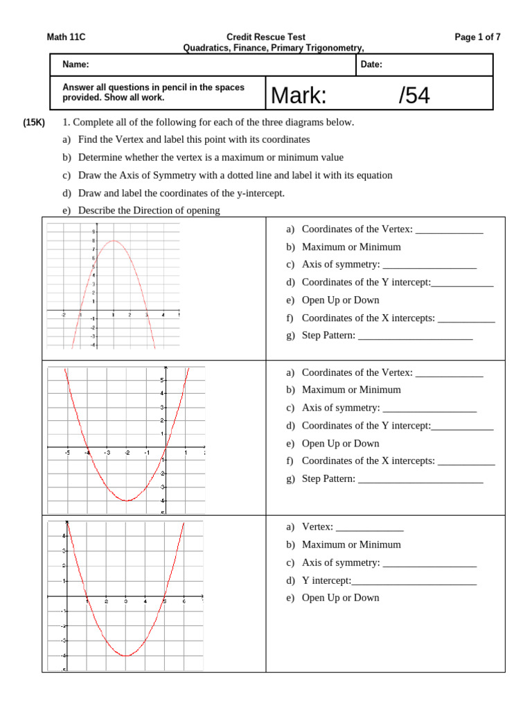 Math 11C Credit Rescue Test Guide | PDF | Mathematical Relations ...