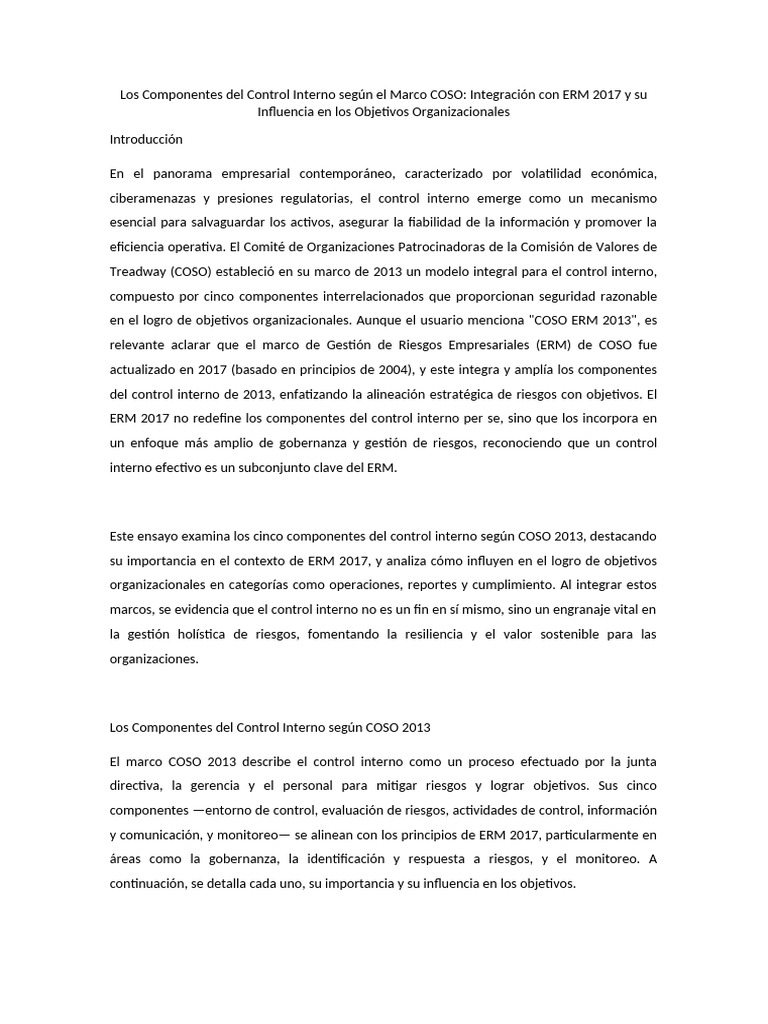 (AC-S09) Semana 09componentes Del Control Interno COSO ERM 2013 | PDF ...