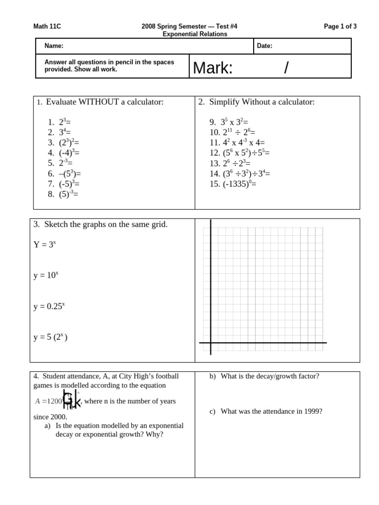 Exponential Relations Test 11C | PDF