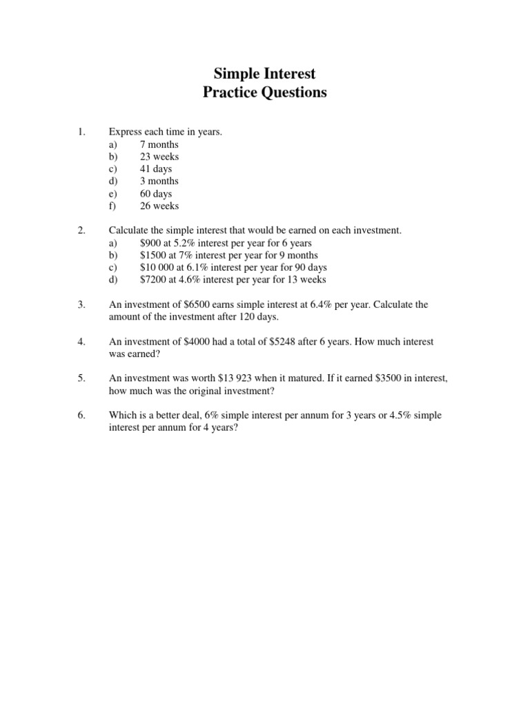 Simple Interest Practice | PDF