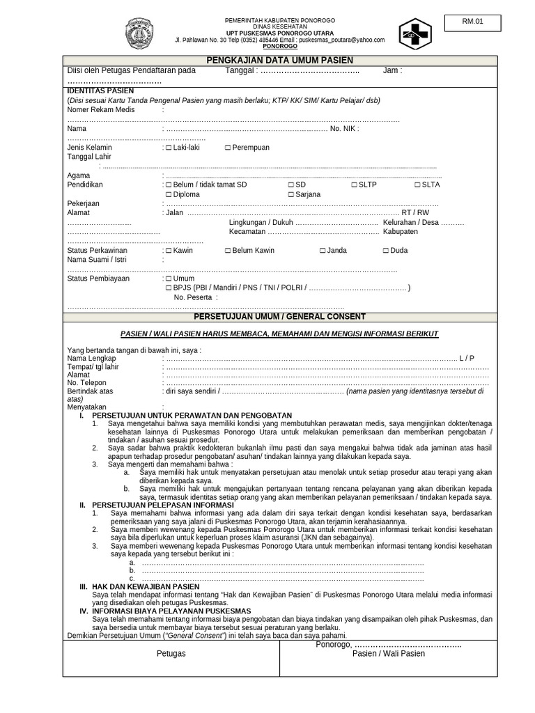Pengkajian Data Pasien Puskesmas Ponorogo | PDF
