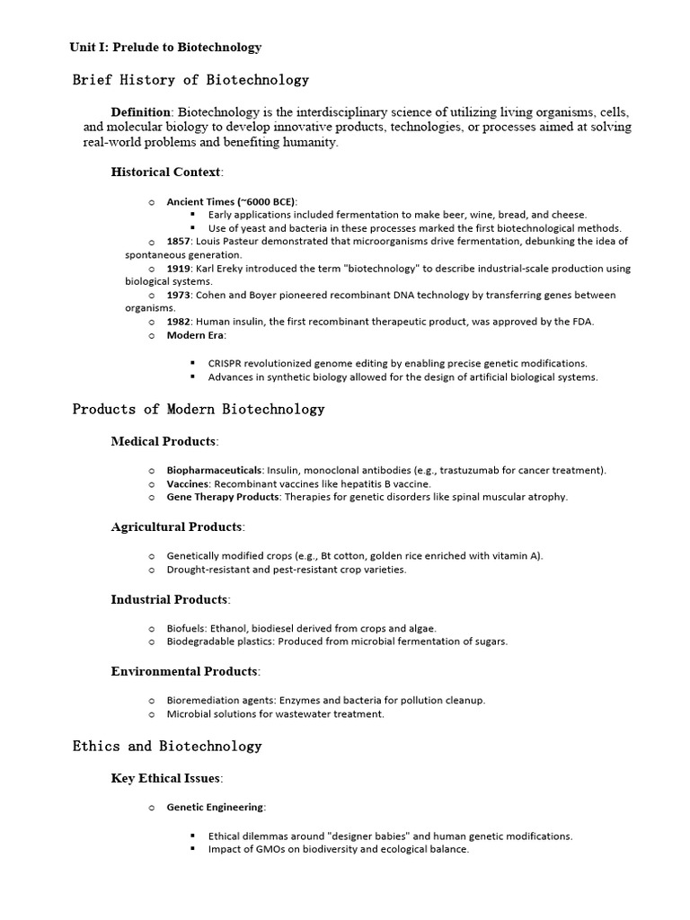 ShortNotes Intro-To Biotech | PDF | Biotechnology | Genetic Engineering