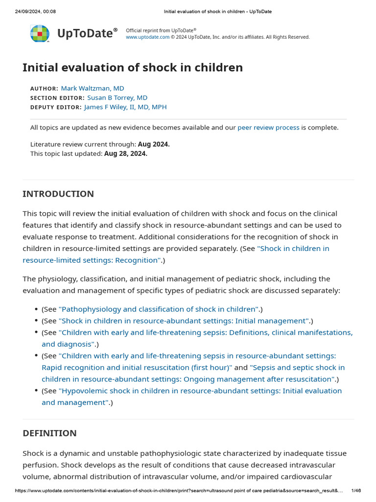 Initial Evaluation of Shock in Children UpToDate | PDF | Shock ...