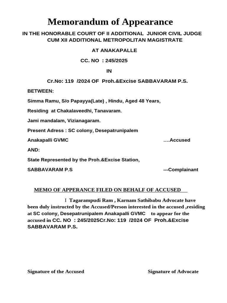 Memorandum of Appearance | PDF