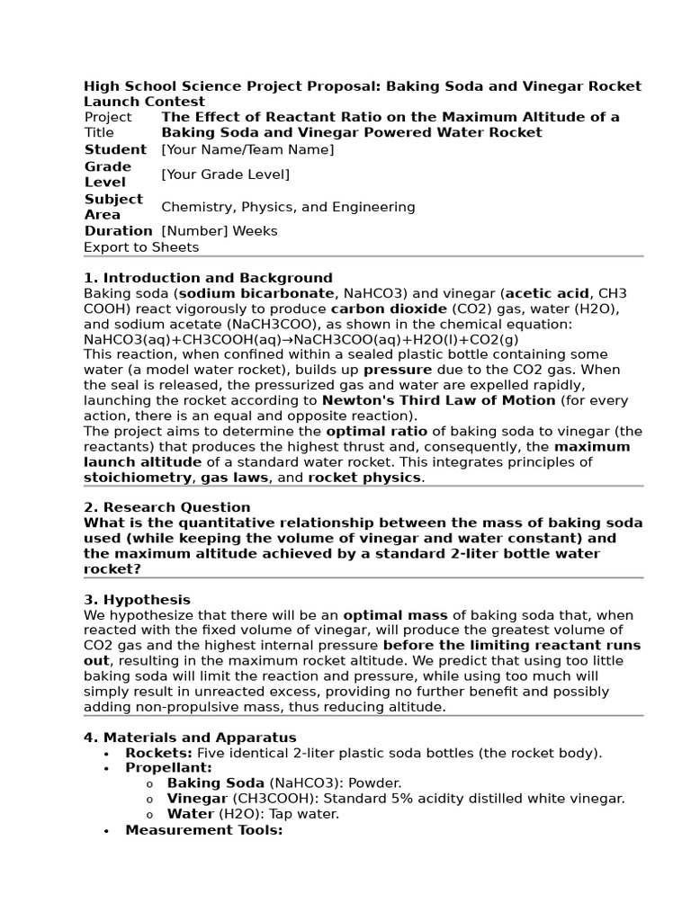 High School Science Project Proposal Rocketry | PDF | Sodium ...
