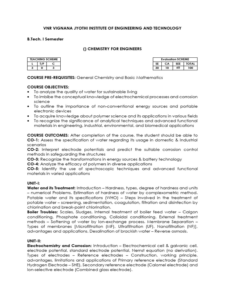 Engineering Chemistry Course Overview | PDF | Electrochemistry | Corrosion
