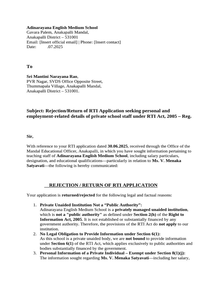 Rti Rejection Application | PDF