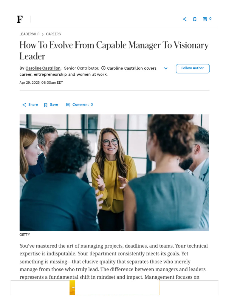 How To Evolve From Capable Manager To Visionary Leader | PDF ...