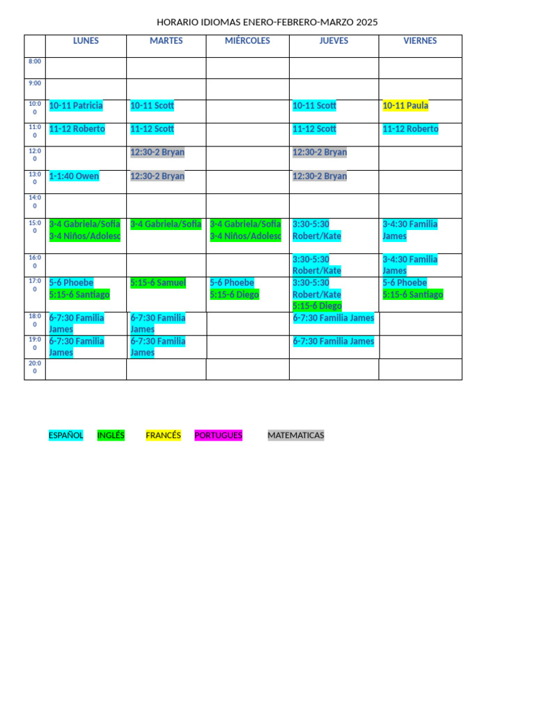 Horario Clases Idiomas 2025 | PDF
