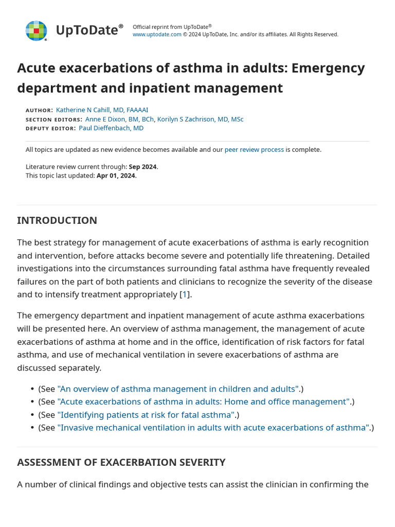 Acute Exacerbations of Asthma in Adults: Emergency Department and ...