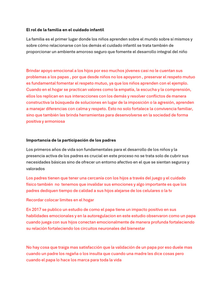 Importancia de la familia en el cuidado infantil | PDF | Escuelas | Las ...