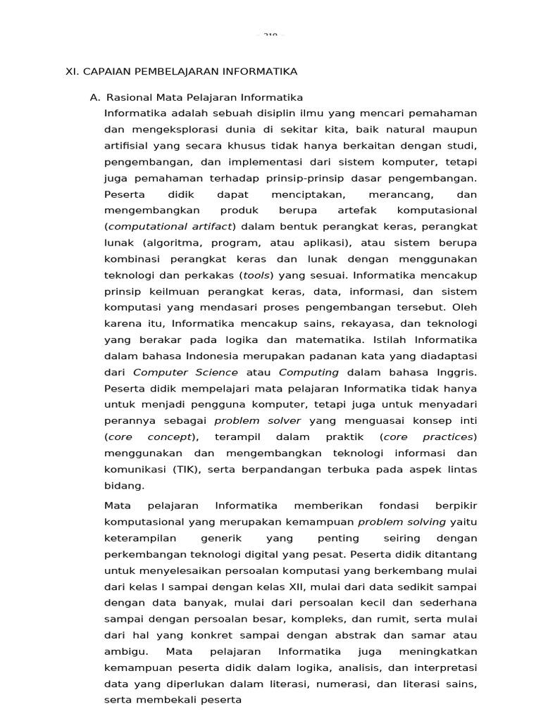Capaian Pembelajaran Informatika SD | PDF