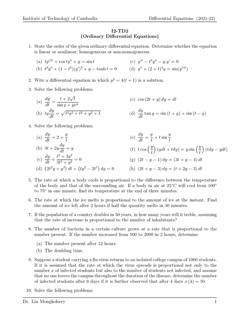 Differential Equations Course Material | PDF | Equations | Exponential ...