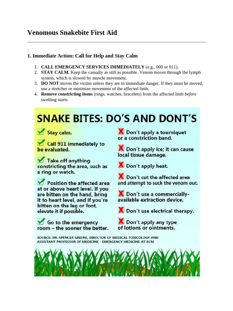 Venomous Snakebite First Aid Guide | PDF