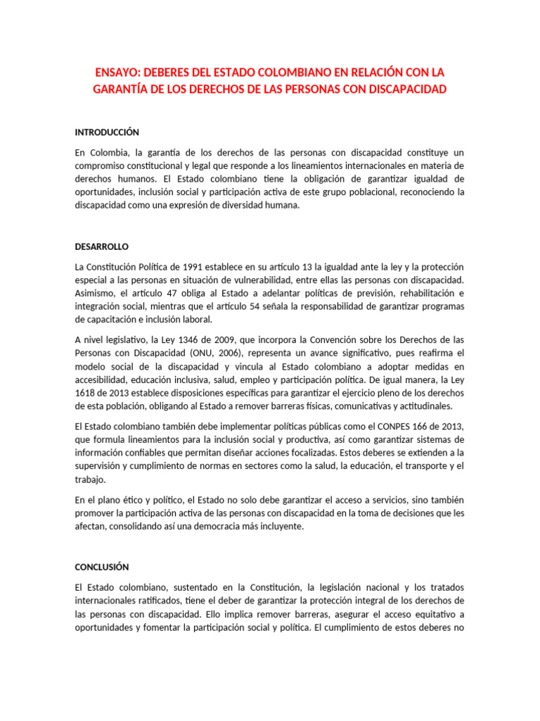 Derechos de Personas con Discapacidad en Colombia | PDF | Invalidez ...