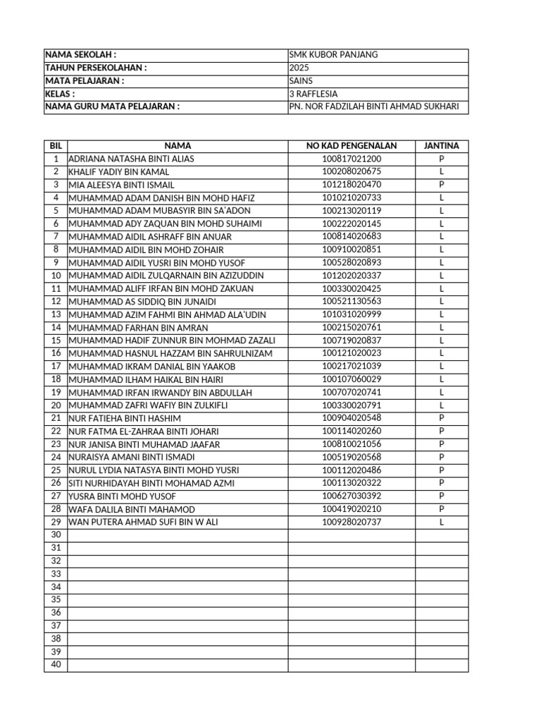 Borang Transit Sains Form 3 Raff | PDF