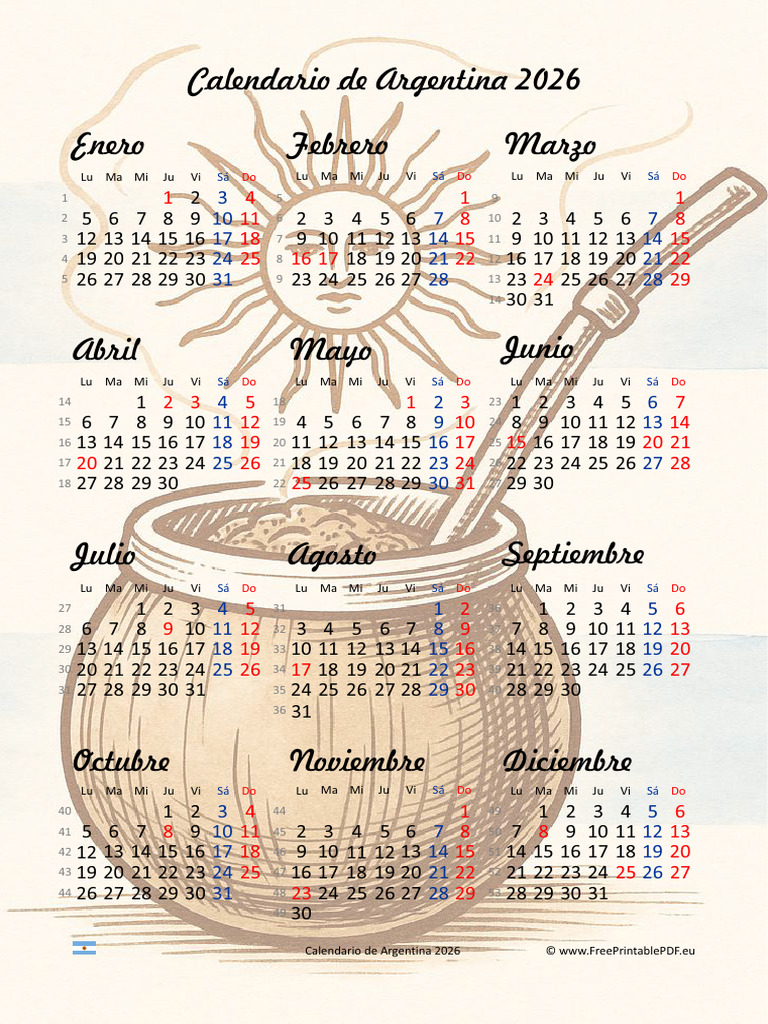Calendario Argentina 2026 con Feriados | PDF