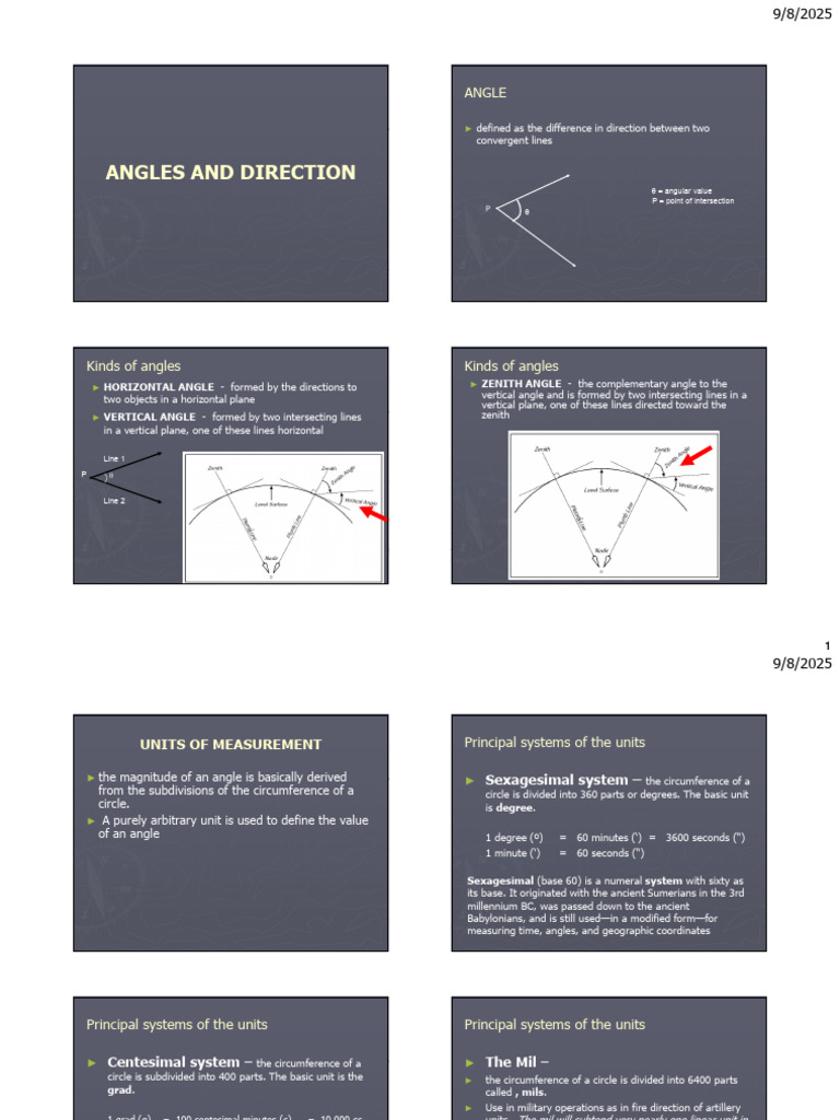 Understanding Angles and Measurement Systems | PDF | Angle | Azimuth
