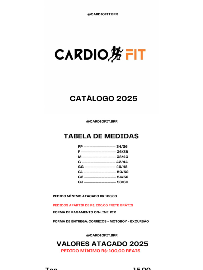 Catálogo Cardiofit 2025: Preços e Medidas | PDF | Cor | Amarelo
