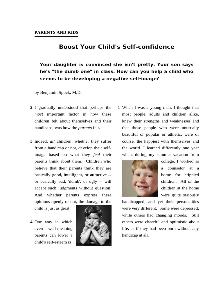 Boosting Children's Self-Confidence Tips | PDF | Self Esteem | Psychology