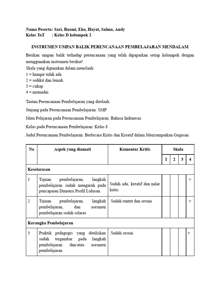 Analisis RPP Bahasa Indonesia 2 | PDF