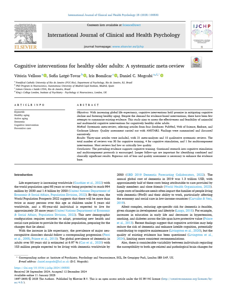 Cognitive Interventions for Healthy Aging | PDF | Systematic Review ...
