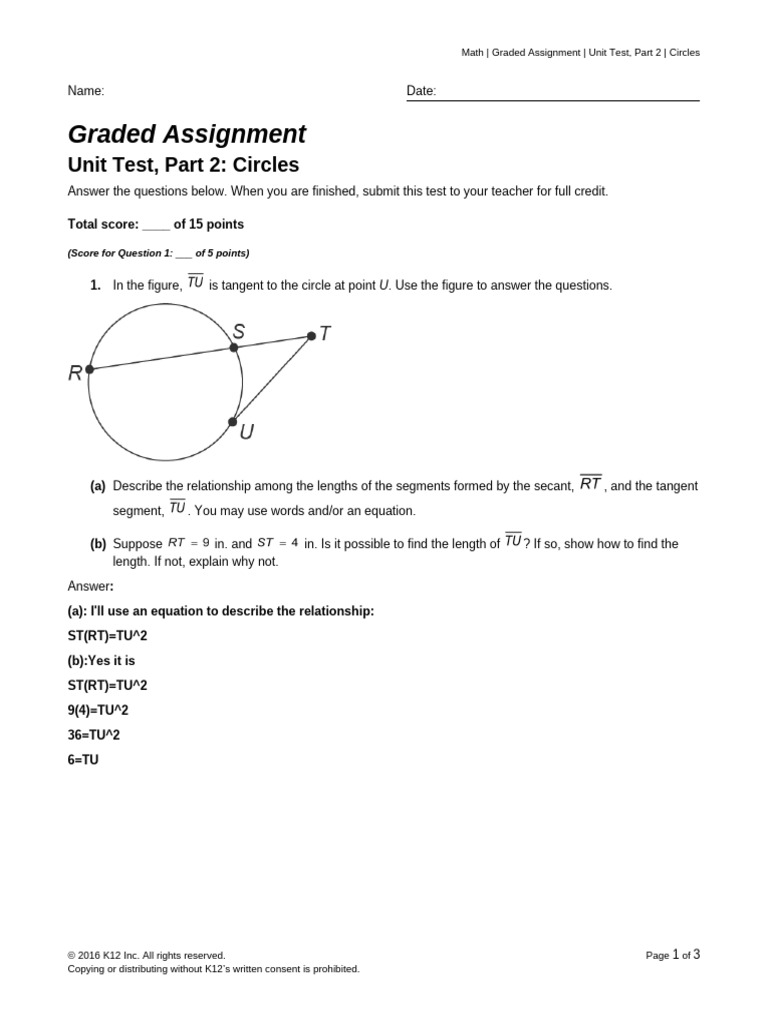 Unit Test on Circle Geometry Concepts | PDF | Circle | Mathematics