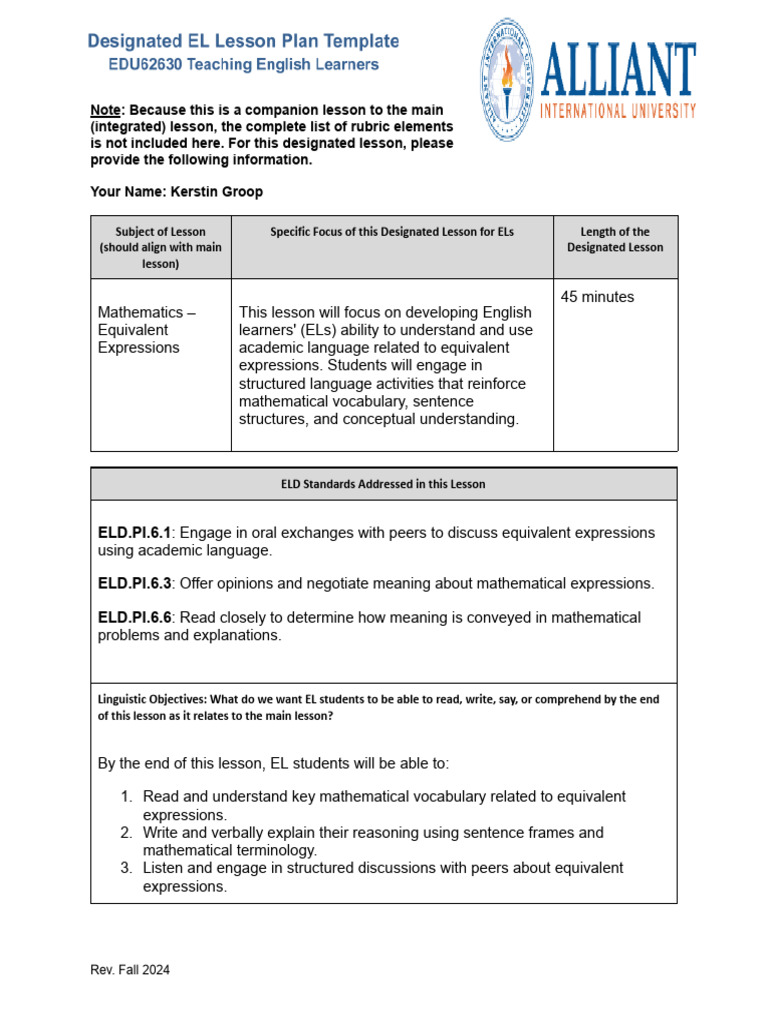 Designated ELD LP Sample 3 | PDF | Linguistics | Behavior Modification
