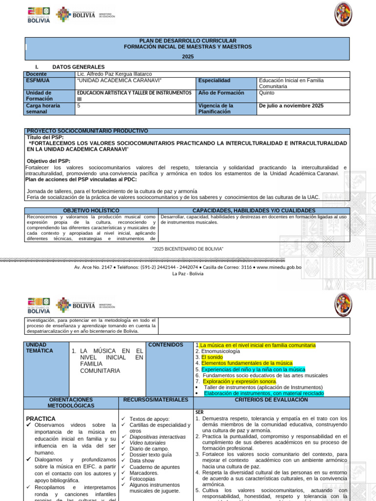 Plan Curricular Educación Inicial 2025 | PDF | Educación de la primera ...